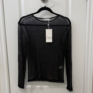 Zara Black Mesh Long Sleeve Top